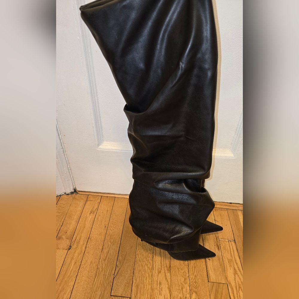ALEXANDRE VAUTHIER Black Draped Thigh-High Boots Sz 41 (US 10/11) - Picture 9 of 16